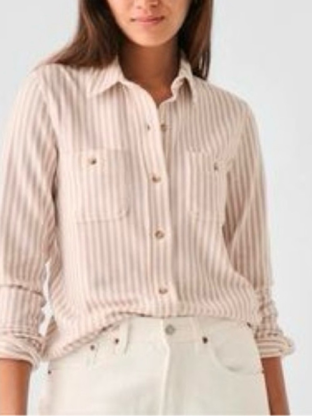 Light Beige Striped Button-Down Shirt